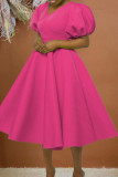 Розово-красное повседневное элегантное однотонное вечернее платье в стиле пэчворк с V-образным вырезом Платья