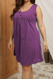 Purple Casual Solid Patchwork Buttons U Neck Straight Plus Size Dresses
