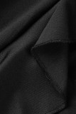 Macacão magro preto casual patchwork com decote em O