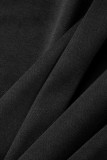 Vestidos pretos casuais elegantes lisos patchwork com decote em bico