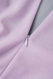 Светло-фиолетовые повседневные однотонные плиссированные платья с квадратным воротником в стиле пэчворк
