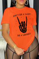 Orange Casual Street Print Skalle Bokstaven O-hals T-shirts