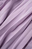 Robes plissées à col carré décontractées en patchwork violet clair