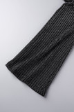 Zwarte casual gestreepte patchwork normale hoge taille conventionele patchwork broek