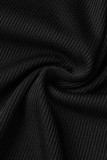 Черный Повседневная однотонная Пэчворк Контраст О-образный вырез Длинный рукав Из двух частей