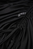 Черные сексуальные однотонные прозрачные платья с V-образным вырезом и длинными рукавами