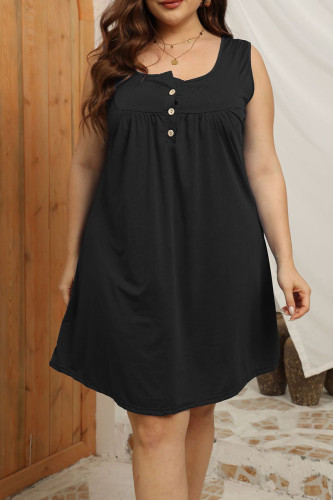 Black Casual Solid Patchwork Buttons U Neck Straight Plus Size Dresses