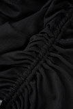 Robes noires à manches longues et à col en V solides et sexy
