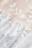 Белая сексуальная однотонная повязка в стиле пэчворк, прозрачная, с открытыми плечами, с коротким рукавом, из двух частей
