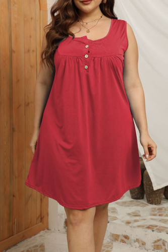 Red Casual Solid Patchwork Buttons U Neck Straight Plus Size Dresses