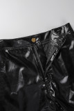 Shorts pretos casuais sólidos básicos magros de cintura alta convencionais de cores sólidas