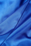 Синие повседневные однотонные однотонные однотонные штаны в стиле пэчворк с разрезом и высокой талией в спортивном стиле синего цвета