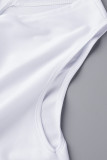 Weißes, lässiges, solides Patchwork mit asymmetrischem V-Ausschnitt, unregelmäßige Kleider