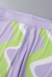 Фиолетовые повседневные жилеты с принтом Брюки с U-образным вырезом без рукавов из двух частей