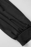 Black Casual Elegant Solid Patchwork O Neck One Step Skirt Dresses