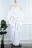 Vita Casual Solid Patchwork Asymmetrisk V-hals oregelbunden klänning klänningar