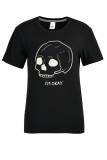 T-shirts décontractés noirs à col en V avec patchwork de crâne et imprimé de rue