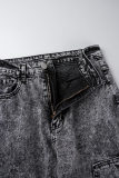 Jeans in denim regolari a vita alta patchwork tinta unita casual grigio