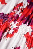 Rode casual print patchwork off-shoulder lange jurk Grote maten jurken