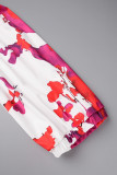 Rode casual print patchwork off-shoulder lange jurk Grote maten jurken