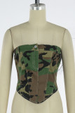 Camouflage Sexy Print Camouflage Print Patchwork Knopen Strapless Tops