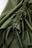 Verde militar Casual Sólido Draw String Frenulum Regular Cintura alta Pantalones de color sólido convencionales