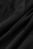 Black Sexy Solid Mesh Half A Turtleneck Pencil Skirt Dresses