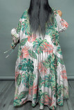 Camouflage casual print patchwork gesp vouw kraag lange jurk grote maten jurken