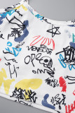 Белый сексуальный повседневный принт граффити с открытой спиной жилеты топы на тонких бретелях