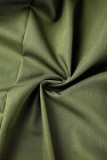 Verde Exército Casual Solid Draw String Frenulum Regular Cintura Alta Convencional Cor Sólida