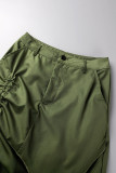 Verde militare Casual Solid Draw String Frenulo Vita alta regolare Pantaloni convenzionali in tinta unita