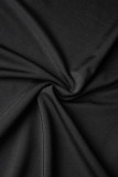 Vestido de manga corta con cuello en V ahuecado sólido casual negro Vestidos