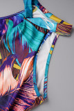 Kleur Sexy casual print uitgeholde O-hals lange jurkjurken