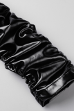 Zwarte sexy effen magere rompertjes met vouw en V-hals
