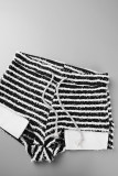 Черный сексуальный повседневный полосатый пэчворк с открытой спиной Спагетти ремень без рукавов из двух частей