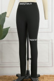 Pantaloni con stampa di posizionamento a matita a vita alta skinny stampa casual nera patchwork