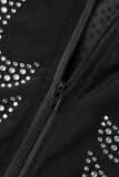Черное сексуальное горячее сверление в стиле пэчворк с круглым вырезом и платьем русалки