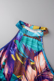 Färg Sexig Casual Print urholkad O-hals långa klänningar
