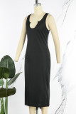 Черное повседневное однотонное базовое платье-майка с V-образным вырезом Платья