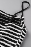 Black Sexy Casual Striped Patchwork Backless Spaghetti Strap Sleeveless Two Pieces