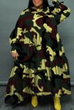 Длинное платье с камуфляжным принтом в стиле пэчворк и пряжкой, отложным воротником, платья больших размеров