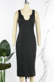 Schwarz Casual Solid Basic V-Ausschnitt Weste Kleid Kleider