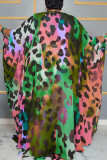 Pink Green Casual Print Patchwork Cardigan Collar Plus Size Overcoat