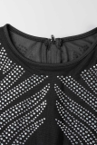 Черное сексуальное горячее сверление в стиле пэчворк с круглым вырезом и платьем русалки