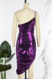 Фиолетовое сексуальное однотонное платье без рукавов с открытой спиной и бретельками без рукавов Платья