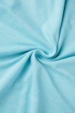 Lago azul estampa casual patchwork decote em V manga curta duas peças