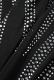 Zwarte sexy hete boren patchwork o-hals trompet zeemeermin jurken