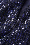 Deep Blue Sexy Party Solid Pailletten V-Ausschnitt Sling Dress Kleider