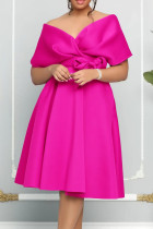 Розово-красное элегантное твердое пэчворк с бантом V-образным вырезом Вечернее платье Платья