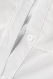 Weißes, lässiges, solides Volant-Hemdkragen-Hemdkleid in Übergröße